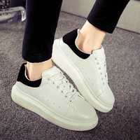 秋季韩版新款黑白色单鞋女厚底运动鞋学生防滑休闲板鞋系带小白鞋