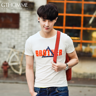 GTHOMME2015夏季青年男士修身圆领短袖T恤韩版三角印花体恤潮男装