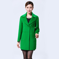 高端双面羊绒大衣女中长款 2015冬装新款韩版绿色羊毛呢外套