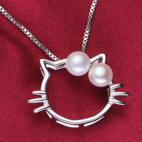天然淡水珍珠项链 925银女生最爱hello Kitty猫咪吊坠 生日礼物