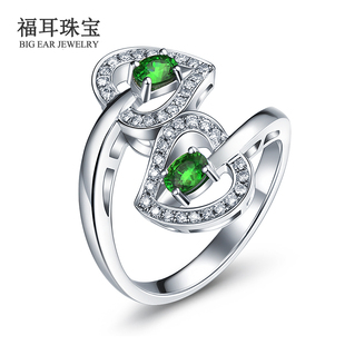 石榴石戒指 18k金戒指沙弗莱电光绿彩色宝石戒指 经典造型戒指女