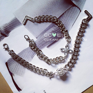 韩国订单时尚街拍简约银色镶水钻花朵细链条手链手镯女欧美风