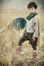 欧尚童趣正版摄影童装 美式森系复古棉麻套装10-12岁男童写真服饰