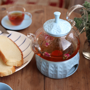彩泥陶瓷玻璃花茶壶耐热水果茶壶滤泡加热底座下午茶杯茶具送蜡烛