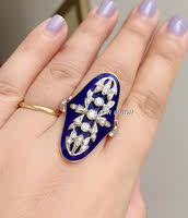 14TH UNION 英国古董贵族品18K黄金白金珐琅彩钻石超级贵夫人戒指