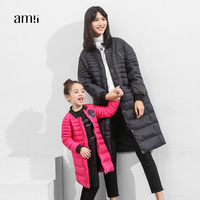 amii童装冬装新款亲子装加厚羽绒服母女装女童中长款羽绒外套