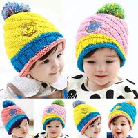 儿童帽子冬季护耳帽 宝宝毛线帽男女童针织帽 韩版菠萝造型贝雷帽