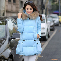 2015冬装新款女装韩版时尚修身显瘦奢华大毛领加厚中长款羽绒服
