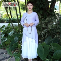 国风白色棉麻茶人服2017新款手绘禅修瑜伽中式复古上衣汉服女交领
