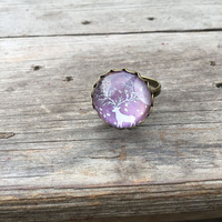 【萌手作】复古铜香芋紫色花瓣麋鹿仙境玻璃半球花托开口戒指指环
