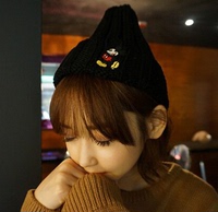 韩版代购米奇刺绣尖尖帽毛线帽针织帽甜美可爱学院风百搭冬季冷帽