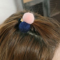 韩国进口正品代购可爱毛线球球双色发圈发绳女生甜美头花皮筋发饰