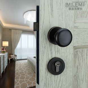 米莱米正品圆形室内门锁美式仿古黑色圆形门把手欧式分体式锁