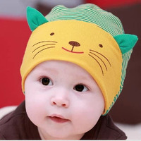 韩版儿童针织帽婴儿套头帽宝宝小猫咪3D造型棉布帽子
