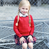 2016童狮女童秋季针织衫学生套头衫长袖英伦校服单件针织衫