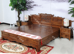 明清实木床 仿古中式家具双人床 榆木床头柜 厂家直销