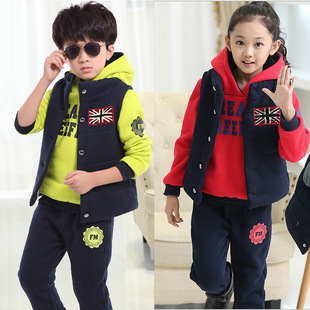 2016新品韩版男女童套装中大童冬装儿童字母三件套童装时尚保暖潮
