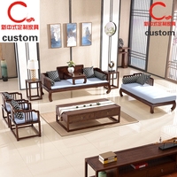 新中式沙发禅意现代客厅别墅定制家具样板房实木三人组合新品