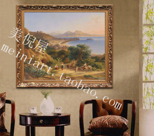 欧式古典风景纯手绘油画 高档客厅玄关沙发背景墙装饰画 有框画