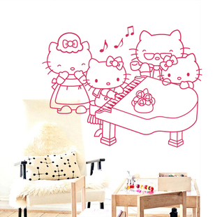hello kitty猫弹琴墙贴纸 公主房卧室幼儿园舞蹈中心琴行装饰贴画