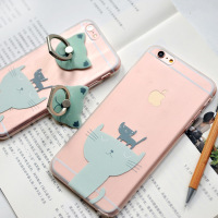 正品原创设计两只小猫卡通苹果iphone6情侣闺蜜手机保护套支架