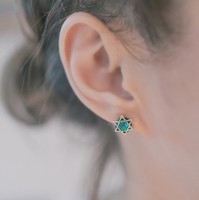 韩国代购女耳饰 水晶石六芒星 925银针 耳环/耳钉