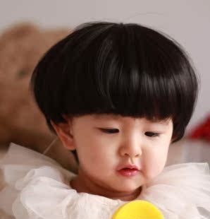 可爱儿童假发蘑菇头女生女童女孩子小孩短发短直发黑色棕色照相用
