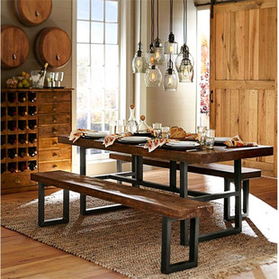 美式长方形复古实木铁艺餐桌办公家具会议酒吧餐饮咖啡桌椅办公桌