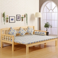 包邮实木沙发床 双人推拉1.2米1.5米抽拉床坐卧两用伸缩床折叠床