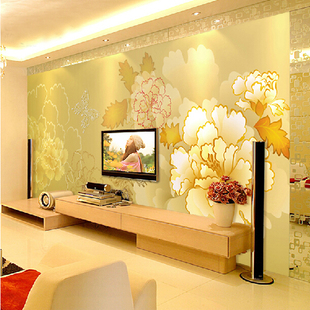 中式大型壁画书房卧室温馨客厅电视背景墙壁纸墙纸3D无缝高贵牡丹