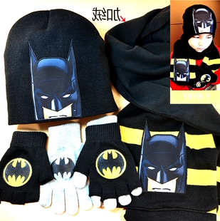 加绒2-15岁蝙蝠侠复仇联盟男童儿童帽子围巾手套三件套装新年礼物