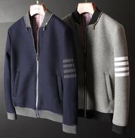 高端定制17新品天丝羊毛拉链款休闲棒球服男冬装修身夹克男装外套
