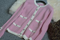 原创设计纯羊绒拼色开衫专柜同款小香风针织毛衣外套帯兜春秋时尚