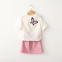 名媛风 女童立体蝴蝶 短袖T恤和短裙儿童亲子套装 2015年童装夏款