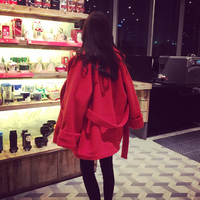 韩国2017冬装女装潮韩版加厚红色羊毛呢子大衣中长款毛呢外套