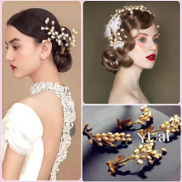 欧美手工焊接复古巴洛克金色珍珠发夹高端新娘饰品结婚头饰发饰
