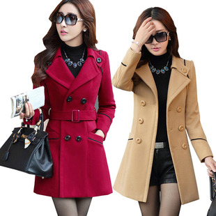 冬款羊毛呢外套2015新款韩版女装韩范中长款修身加厚呢子羊绒大衣