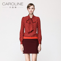CAROLINE卡洛琳 时尚波点长袖薄款包臀连衣裙F6401501 8.13新