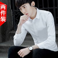 春秋季白衬衫男士纯色韩版修身商务寸衣长袖薄款夏天帅气正装衬衣