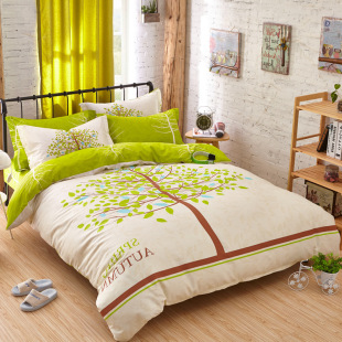 韩式家纺100%纯棉印花被套床单四件套全棉田园风床上用品1.8/2.0m