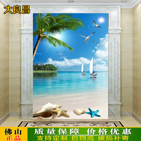 瓷砖背景墙欧式 客厅过道走廊玄关墙砖3D微晶石壁画 大海沙滩帆船