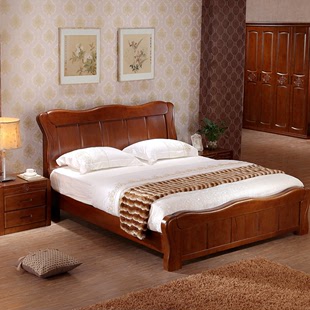 现代中式实木床类家具床单人床储物高箱床1.5双人床1.8全橡木床