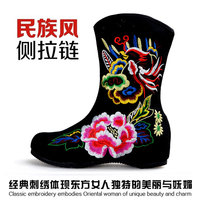 老北京布鞋女靴子中国风短靴民族风绣花鞋拉链布靴内增高秋冬棉靴