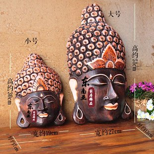 泰国工艺品 实木木雕挂件 佛脸 东南亚风格 佛头酒店装饰品壁饰