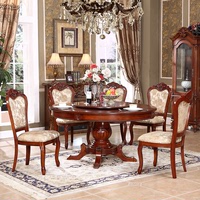 圆桌欧式圆餐桌椅组合美式实木餐桌酒店餐桌转盘大圆桌小户型桌子