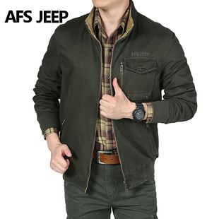 Afs Jeep/战地吉普2015秋冬新品纯棉立领两面穿外套男士双面夹克
