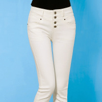 新款白色牛仔裤 韩版女式小脚裤 弹力修身铅笔裤潮流白色长裤子