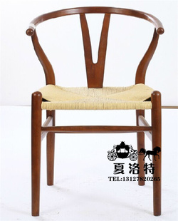北欧黑胡桃原木色实木餐椅 Y型椅 美式扶手椅 咖啡客厅实木椅家具