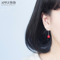 时尚中国红s925纯银耳钉女防过敏耳坠孔孝真同款红珍珠长耳环饰品