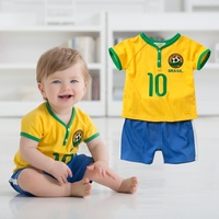 正品夏季新款男女幼童宝宝纯棉短袖T恤短裤婴儿巴西足球运动套装